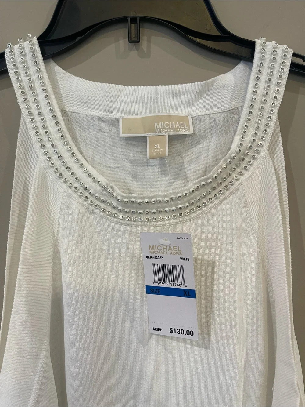 Michael Kors White Embellished Scoop Neck Camisole